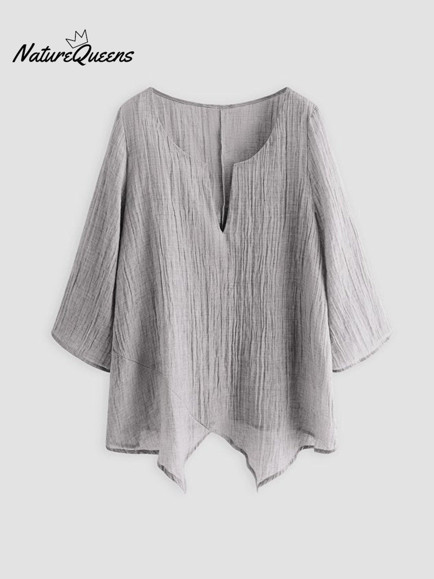 JFN Cotton & Linen Asymmetric Hem Loose Fit Long Sleeve Shirts Tunic Top