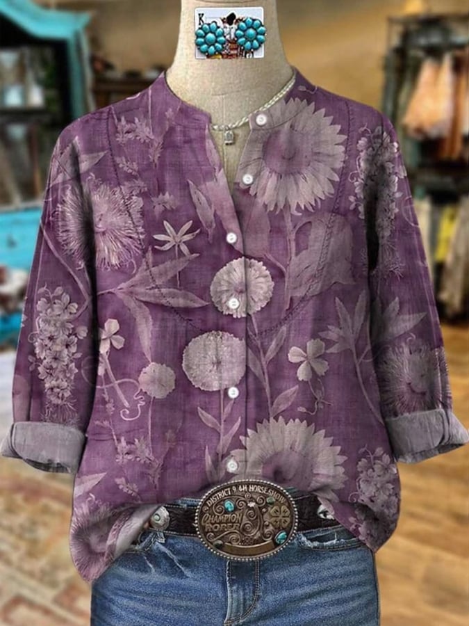 Women's Western Vintage Floral Print Shirt