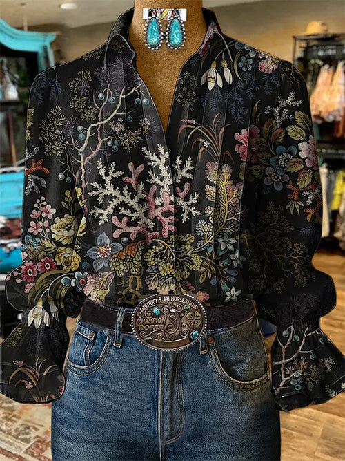 Women'S Paisley Print Casual Cotton And Linen Shirt