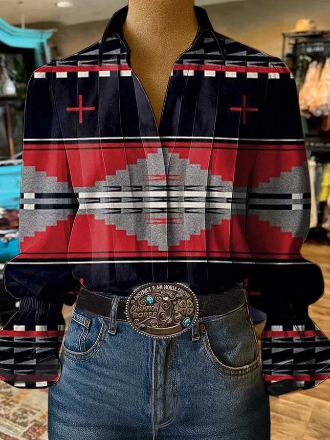 Women's Retro Contrast Western Design Shirt