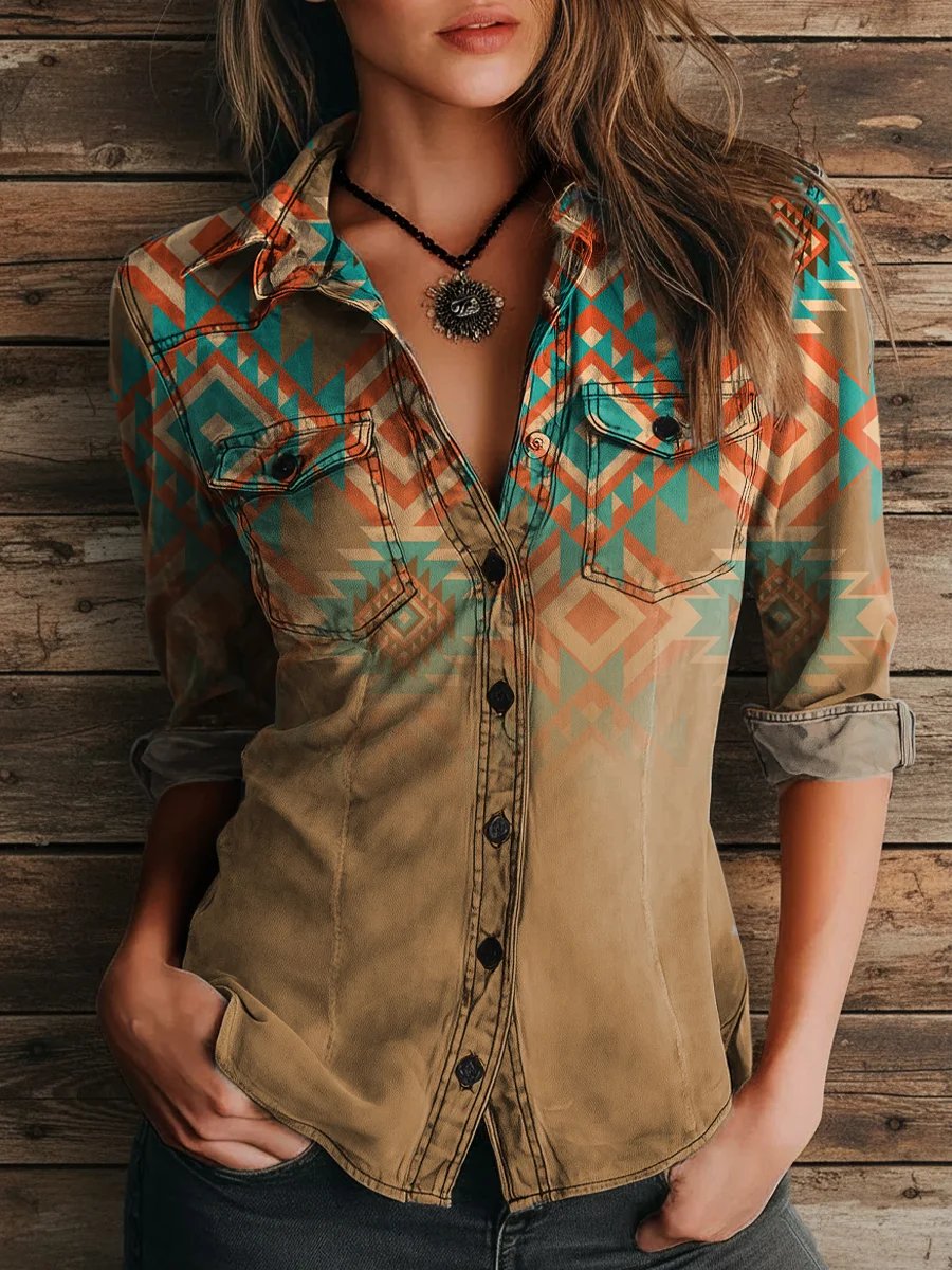 Women's Aztec Print Casual Long Sleeve Shirt