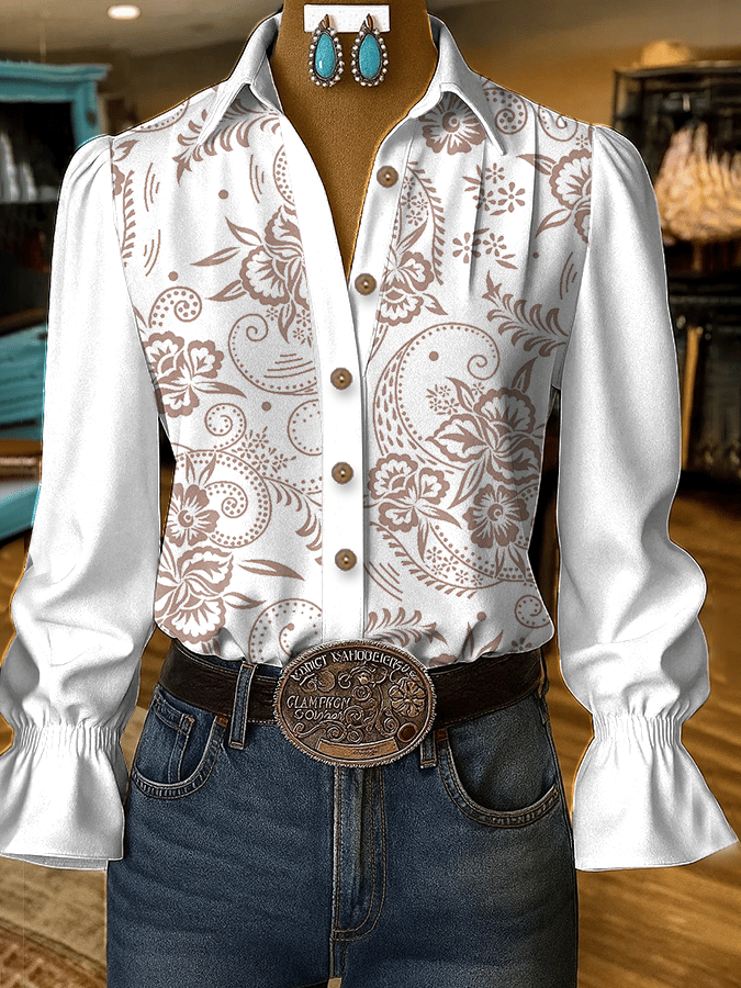 Women's Vintage Western Paisley Print Shirt