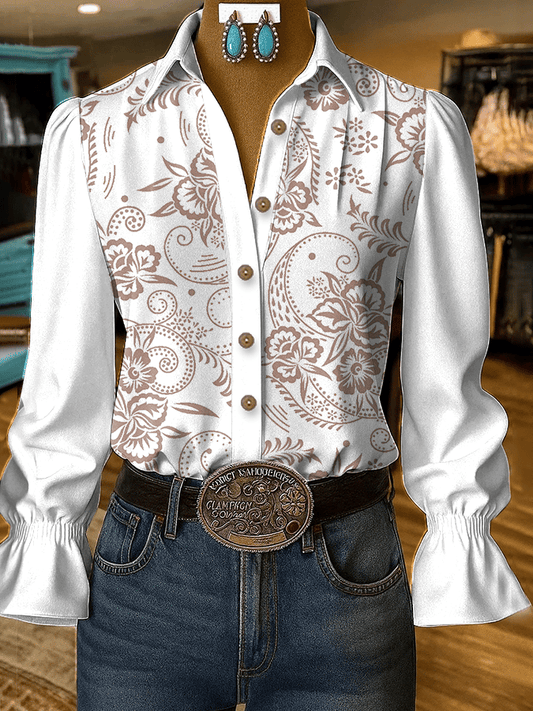 Women's Vintage Western Paisley Print Shirt