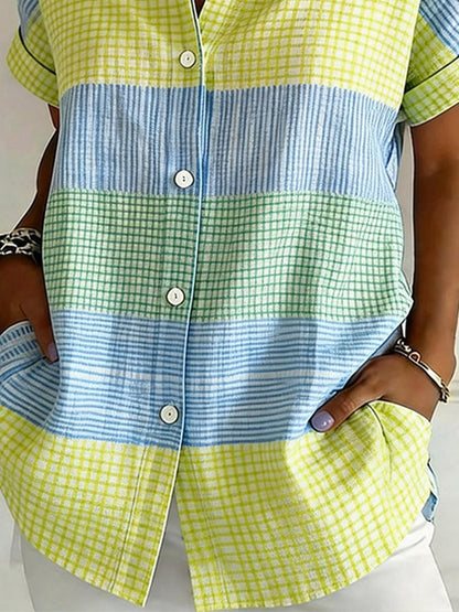 Women's Casual Collared Striped Print Shirt