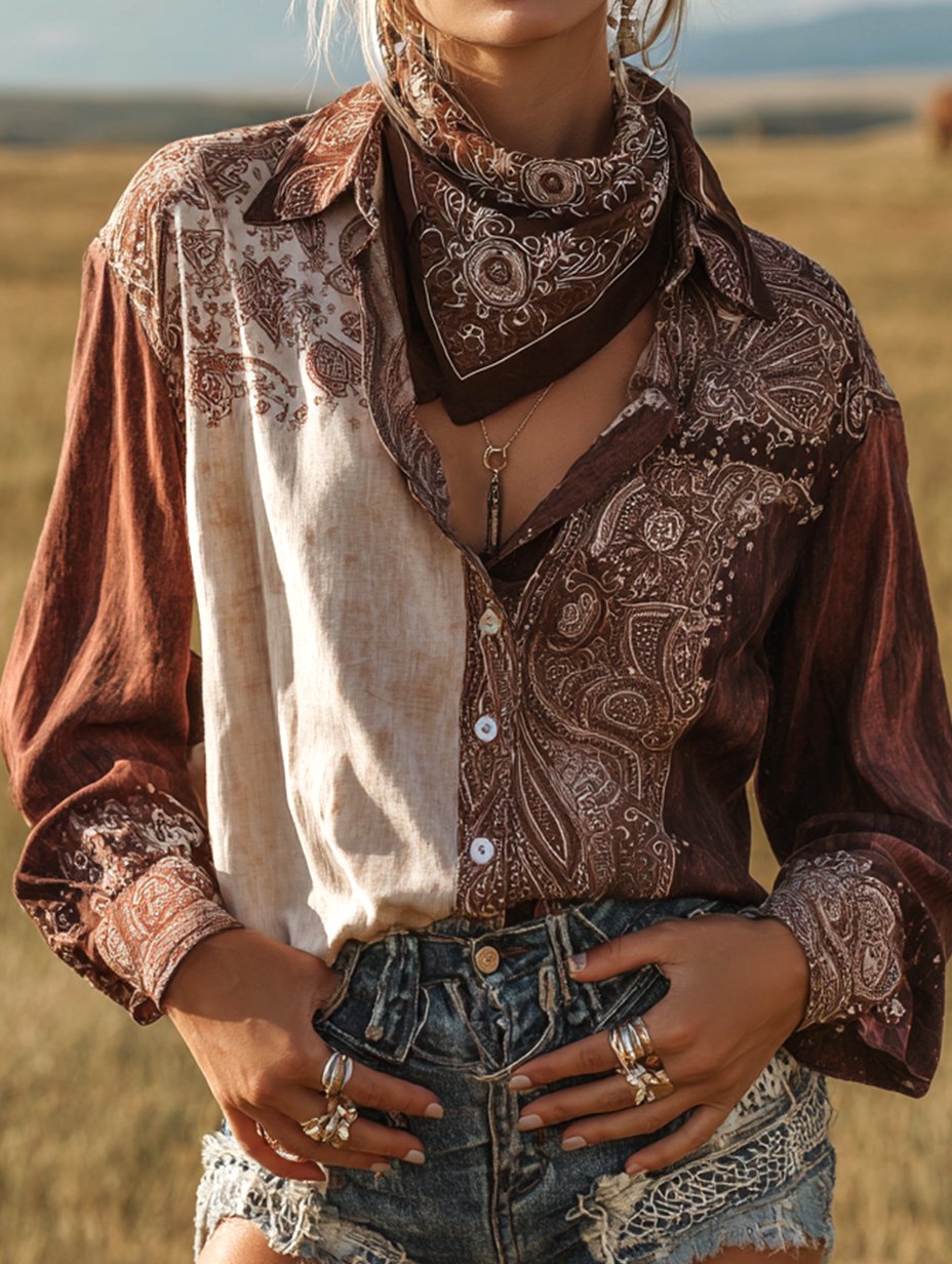Women's Vintage Casual Western Floral Long Sleeve Shirt