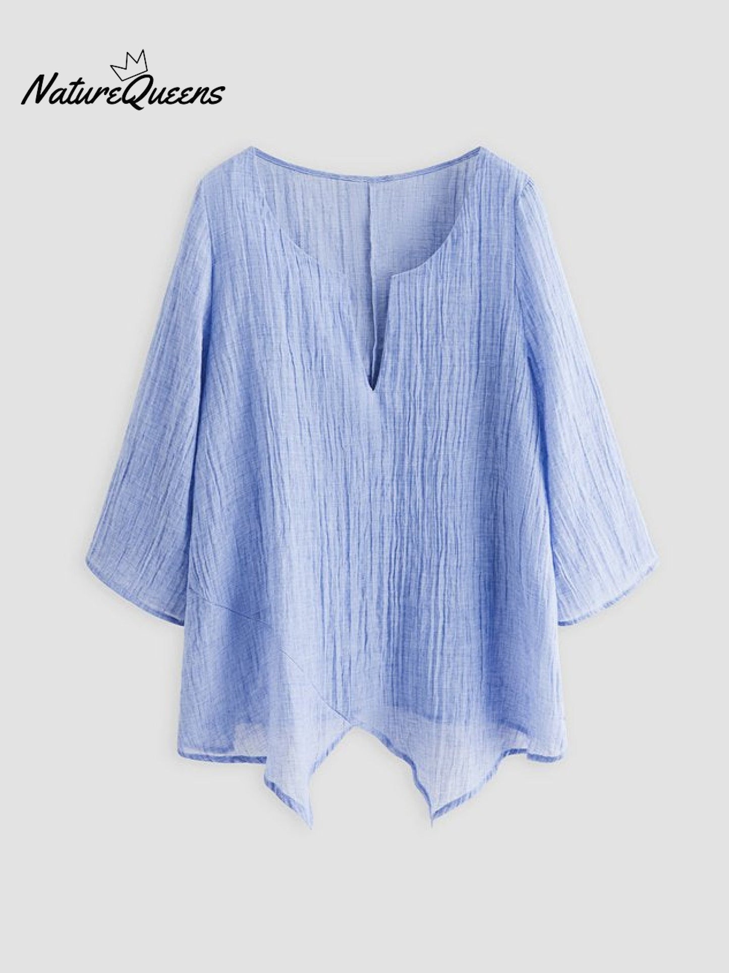 JFN Cotton & Linen Asymmetric Hem Loose Fit Long Sleeve Shirts Tunic Top