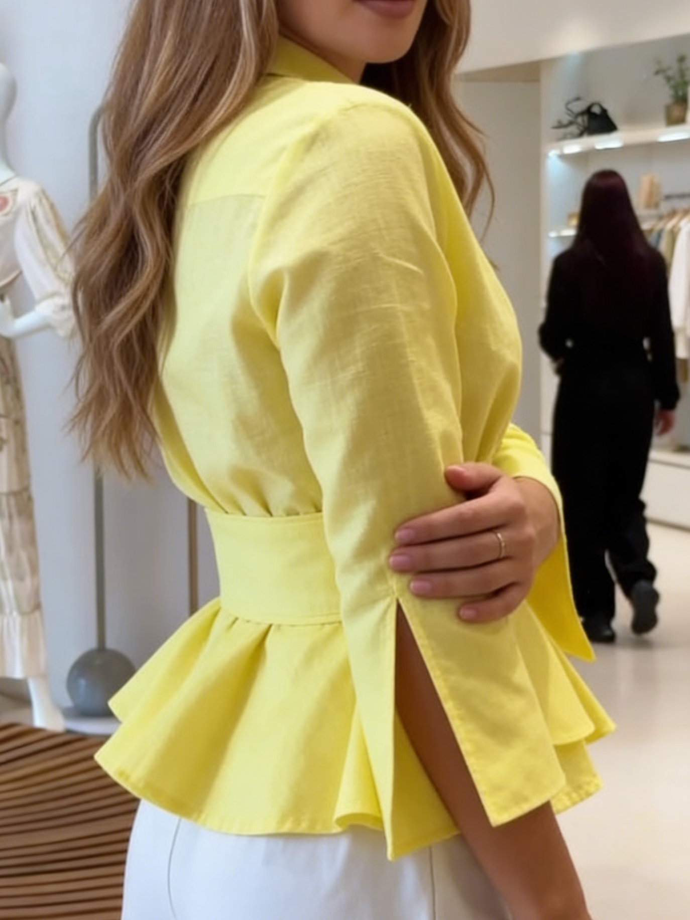 Elegant Comfortable Ruffled Hem Blouse With A Belt