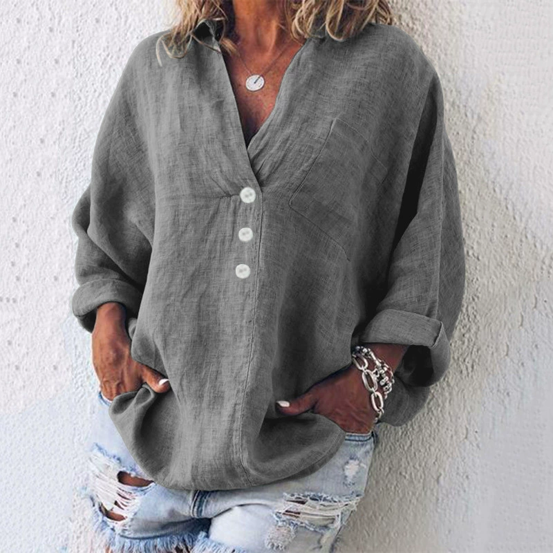 Cotton Linen Lapel Loose Shirt