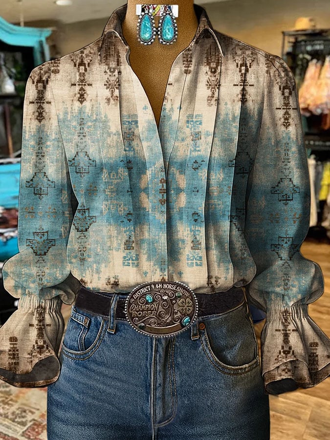 Women'S Paisley Print Casual Cotton And Linen Shirt