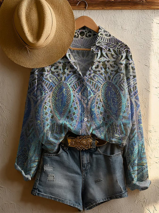 Women's Vintage Ethnic Floral Print Shirt
