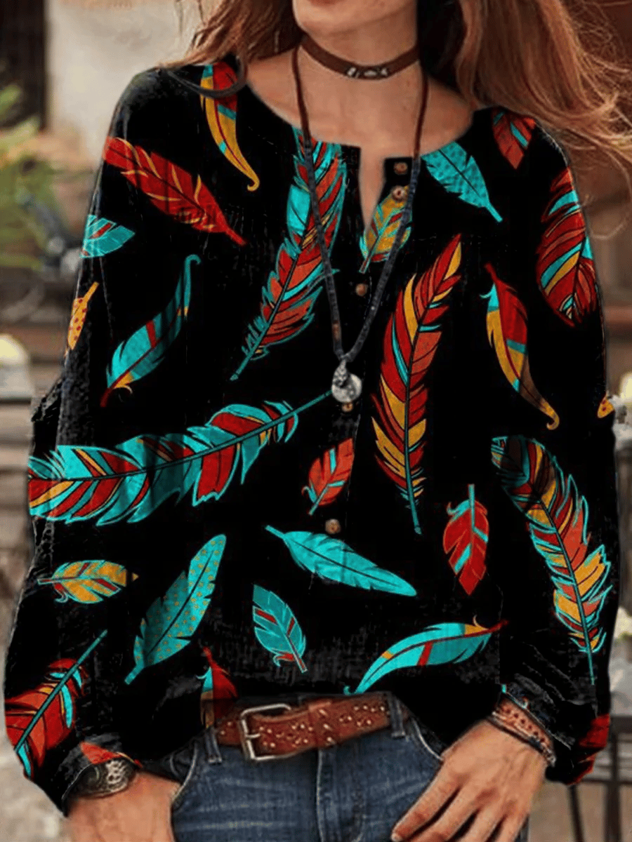 Women's Western Retro Flowers Printed Shirt