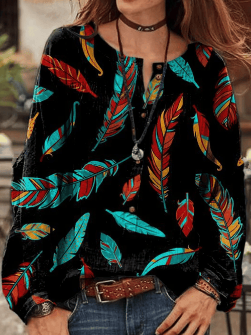Women's Western Retro Flowers Printed Shirt