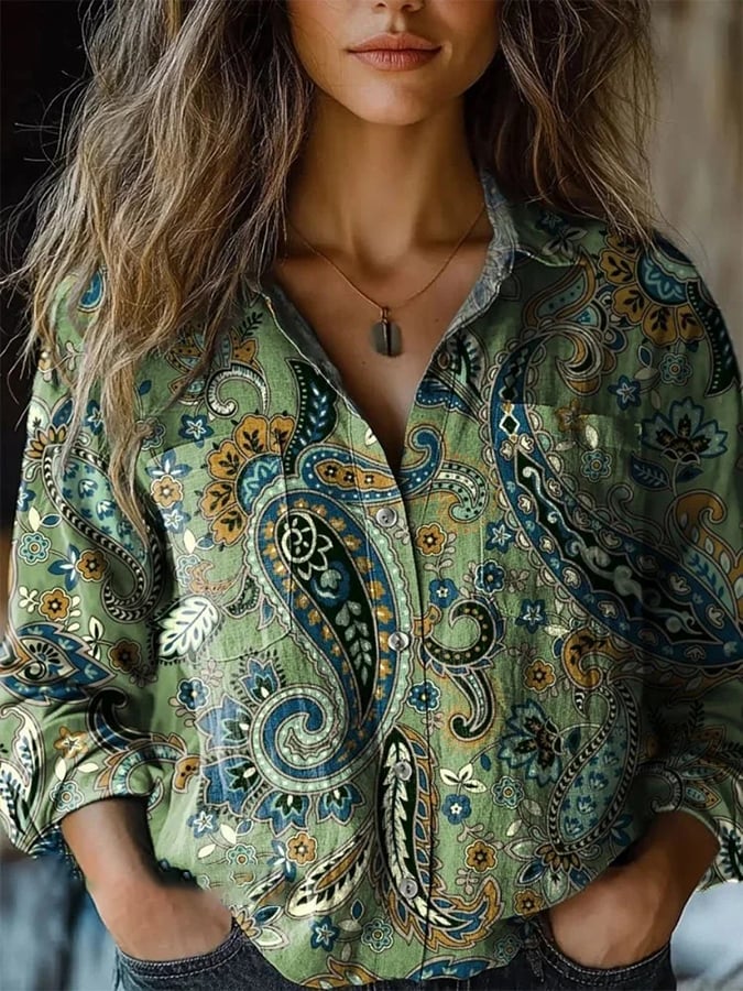 Women's Vintage Western Floral Pocket Shirt