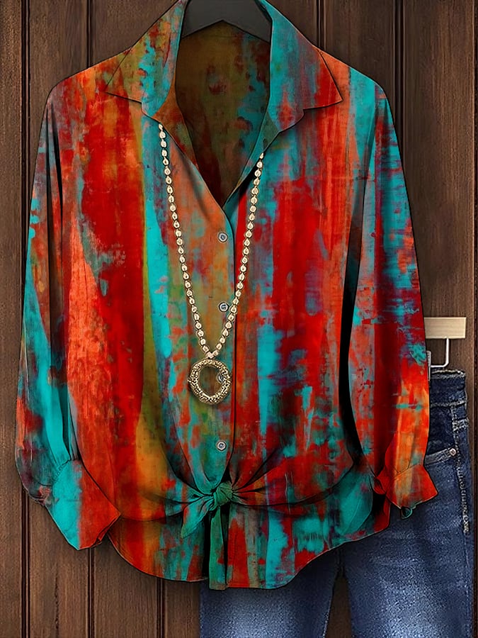 Women's Vintage Western Print Casual Long Sleeve Shirt