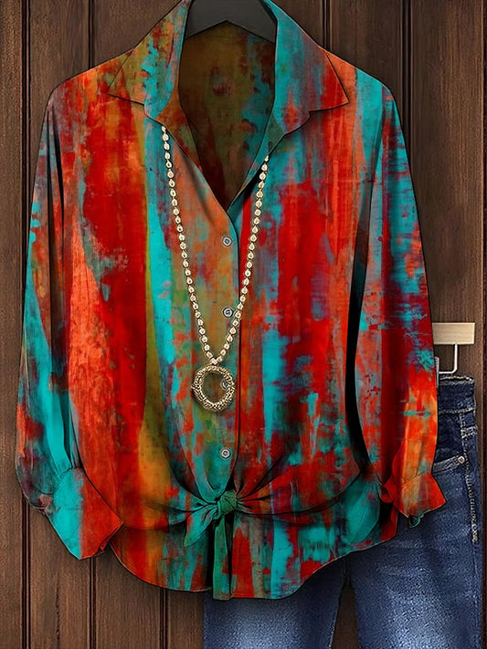 Women's Vintage Western Print Casual Long Sleeve Shirt