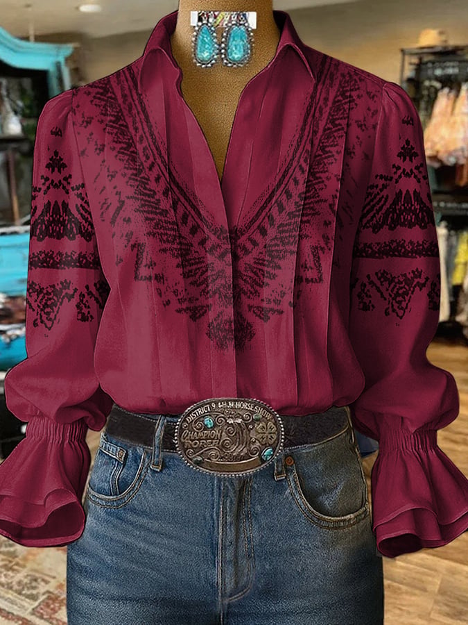 Women's Western Vintage Art Print Shirt
