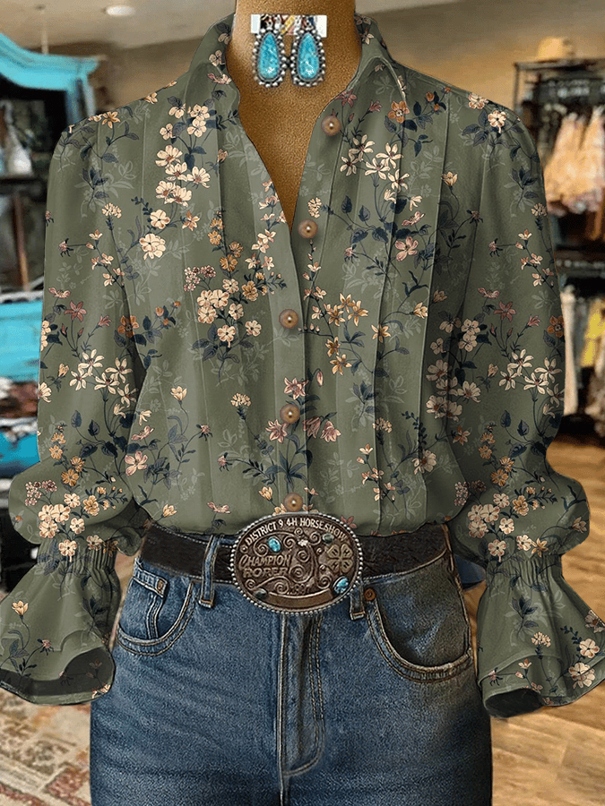 Women's Vintage Western Floral Design Shirt
