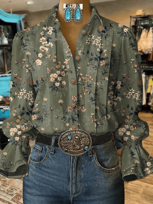 Women's Vintage Western Floral Design Shirt