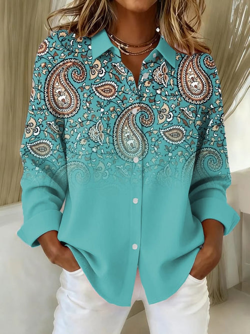Women's Paisley Art Print Casual Lapel Shirt