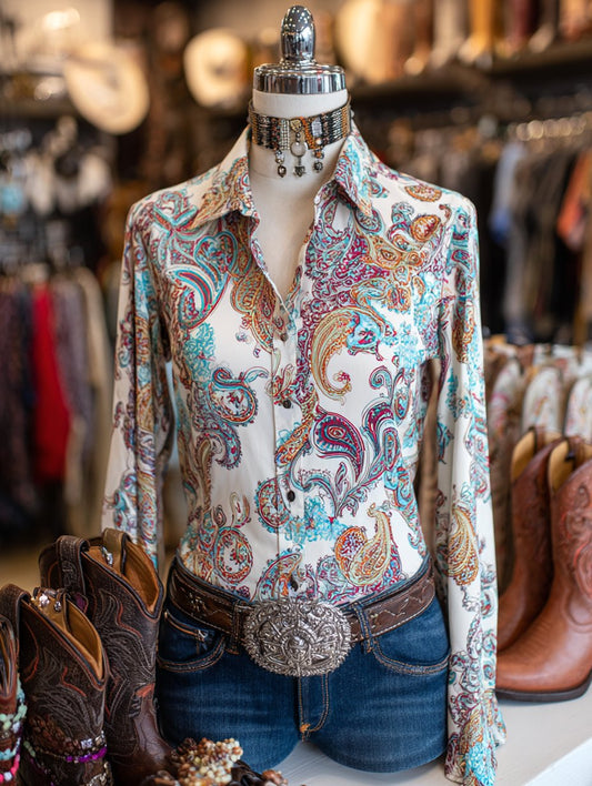 Women's Vintage Casual Western Floral Long Sleeve Shirt
