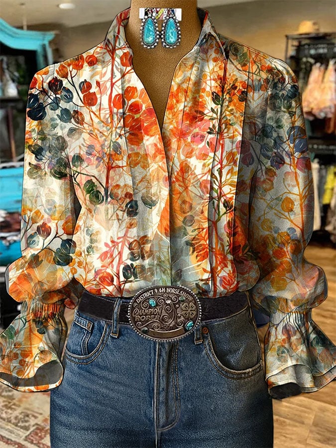 Women'S Paisley Print Casual Cotton And Linen Shirt
