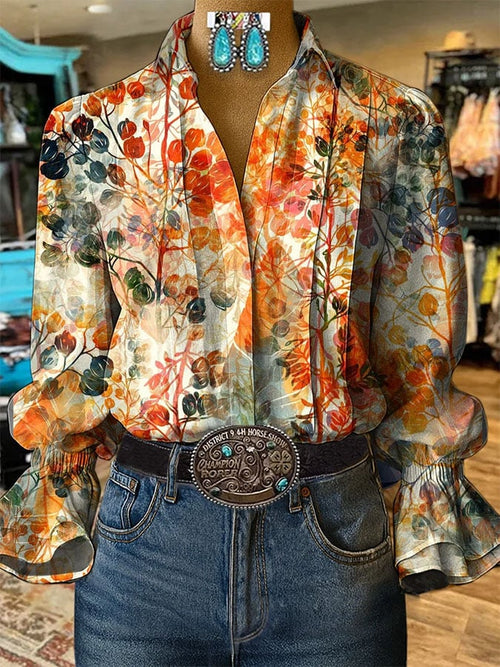 Women'S Paisley Print Casual Cotton And Linen Shirt