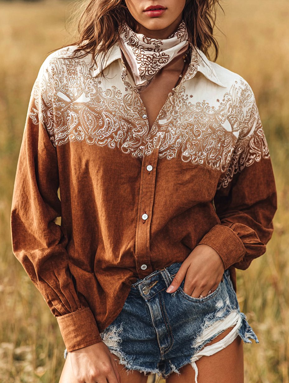 Women's Vintage Casual Western Floral Long Sleeve Shirt