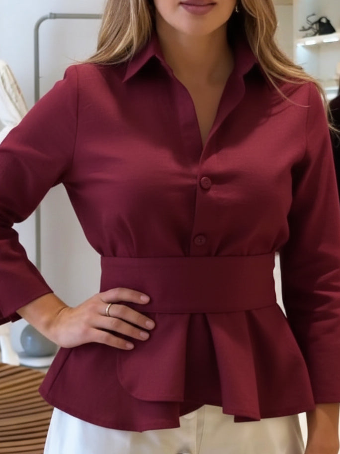 Elegant Comfortable Ruffled Hem Blouse With A Belt