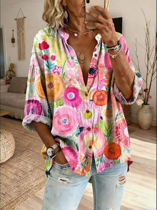 Women's Retro Floral Button  Shirt