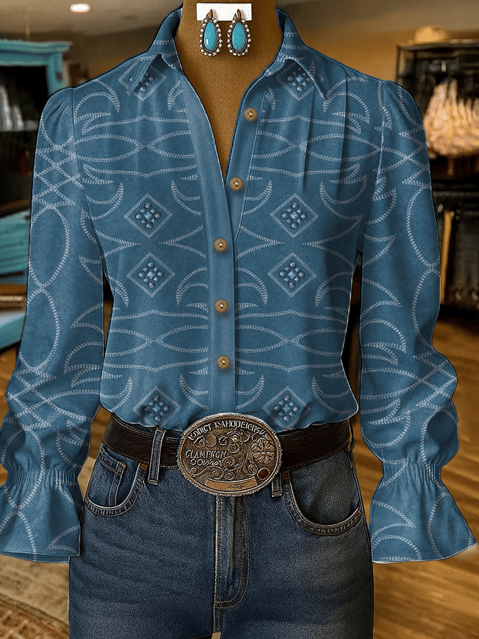 Women's Retro Western Print Shirt