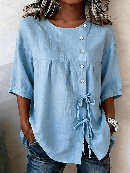 Women'S Casual Solid Color Tie-Waist Shirt