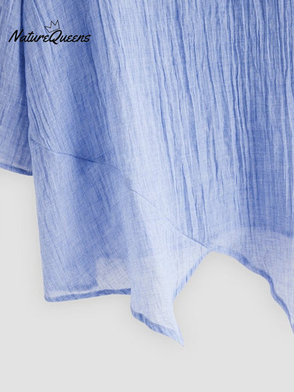 JFN Cotton & Linen Asymmetric Hem Loose Fit Long Sleeve Shirts Tunic Top