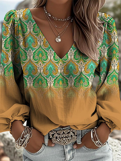 Women's Retro Western Style Print Shirt