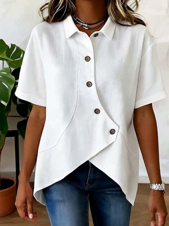 Women'S Casual Solid Color Irregular Shirt