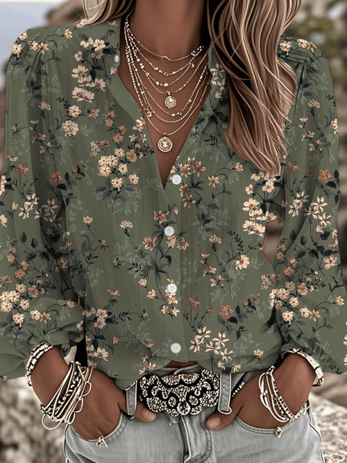 Women's Vintage Western Floral Print Lapel Shirt