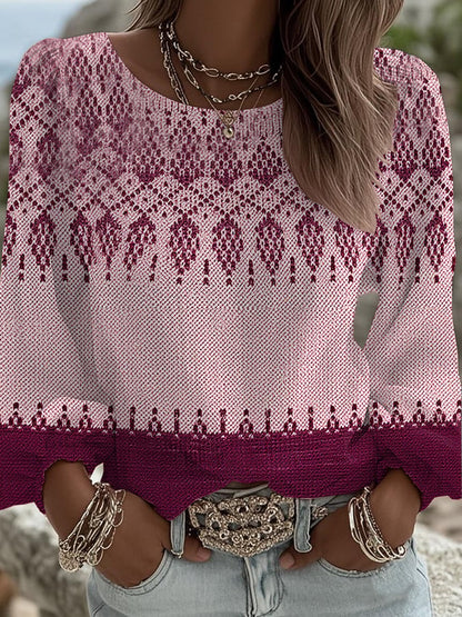 Women's Vintage Art Print Crew Neck Long Sleeve Shirt