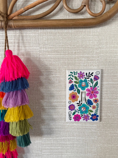 Painted Wooden Switch Cover - Cream Folk Flower Toggle
