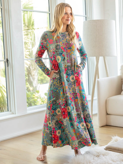 Stevie "ButterSoft" Knit Maxi Dress - Blue Garden Patchwork