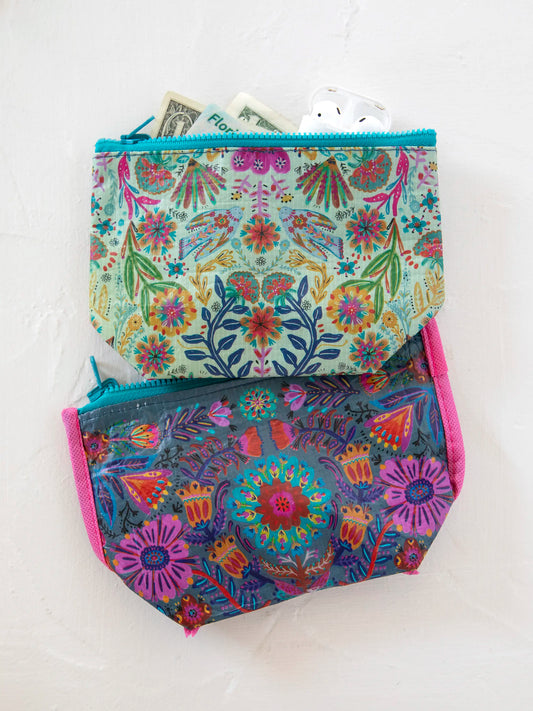 Small Recycled Reversible Zipper Pouch - Cream Floral