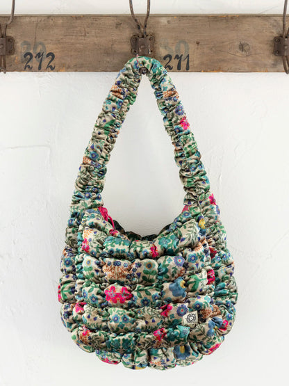 Puffy Velvet Fit-It-All Bag - Small Teal Flower