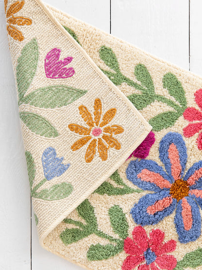 Tufted Runner Bath Mat - Cream Floral Vines
