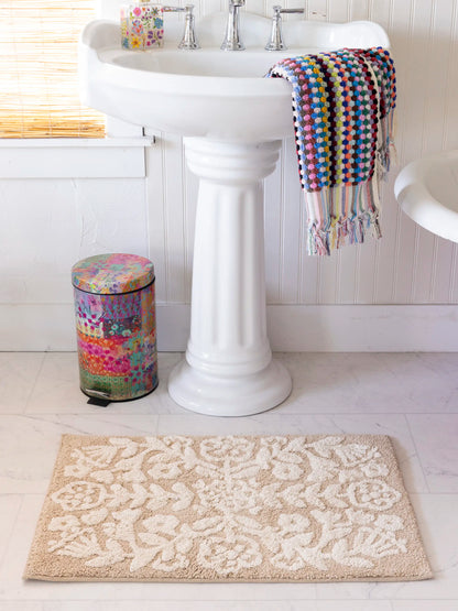 Tufted Cotton Bath Mat - Cream Folk Flower