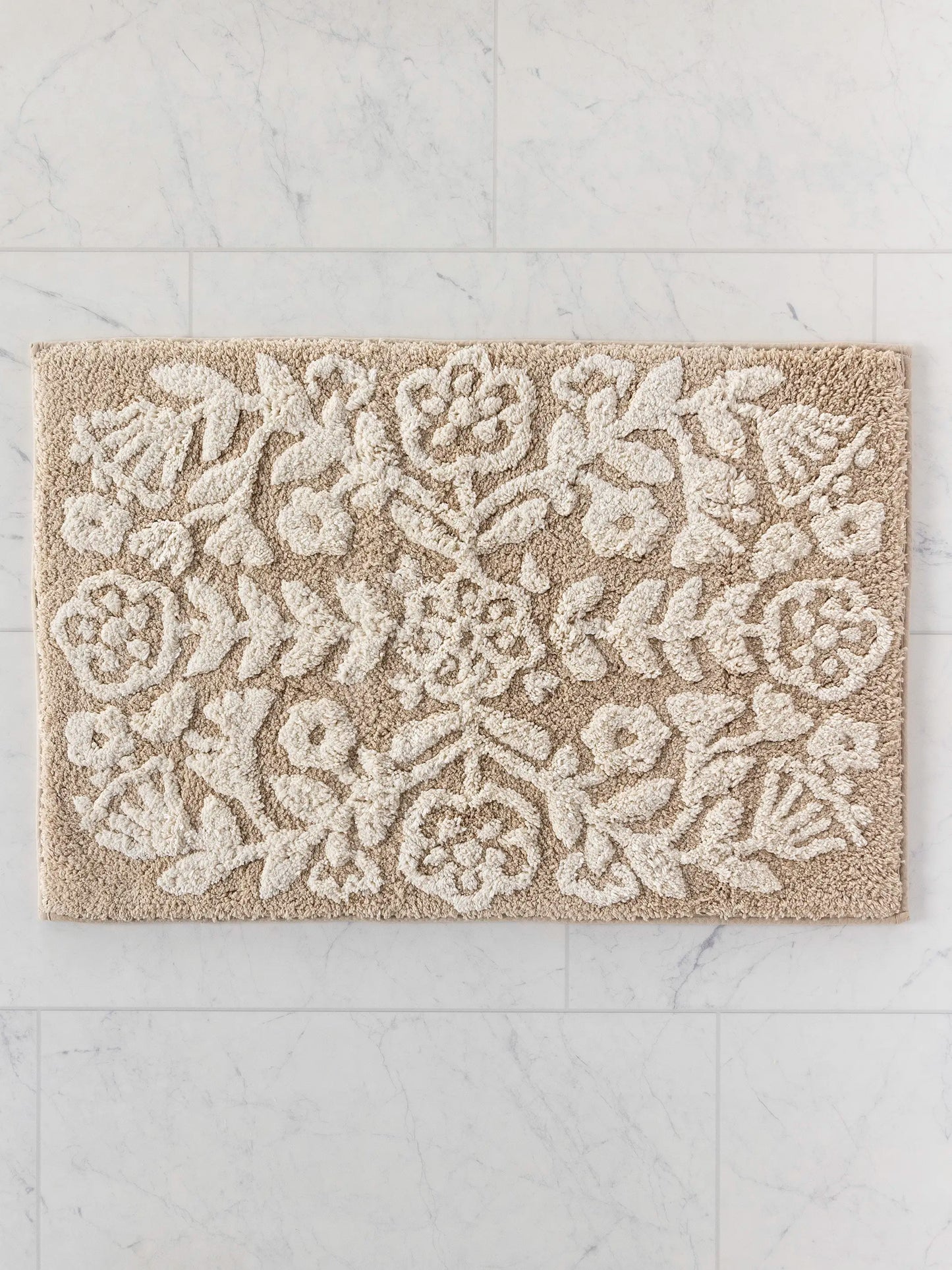 Tufted Cotton Bath Mat - Cream Folk Flower