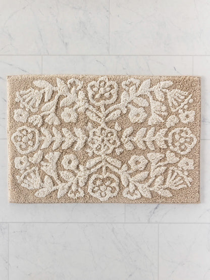Tufted Cotton Bath Mat - Cream Folk Flower