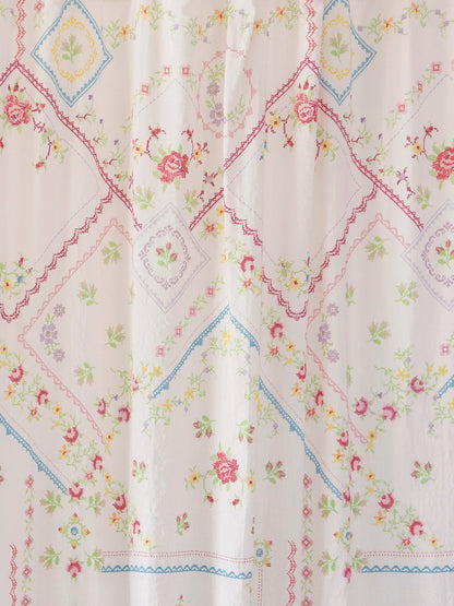 Boho Shower Curtain -  Heirloom Cross Stitch Ivory