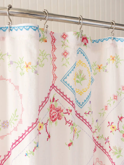 Boho Shower Curtain -  Heirloom Cross Stitch Ivory