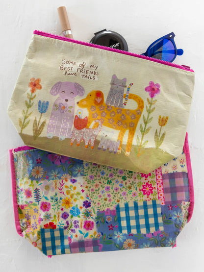Recycled Reversible Zipper Pouch - Best Friends Have Tails