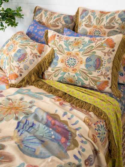 Boho Fringe Bedspread - Cream Mandala
