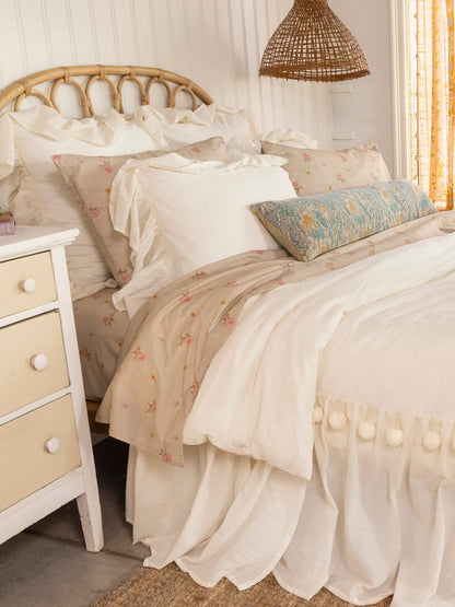 Cotton Ruffle Duvet Cover - Cream Pom Pom