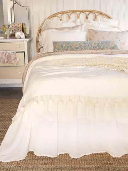 Cotton Ruffle Duvet Cover - Cream Pom Pom